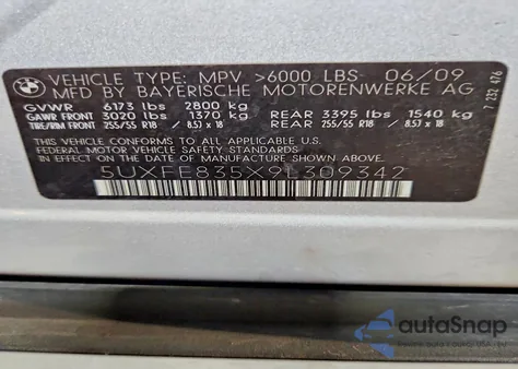 2009 BMW X5 xDrive48I from USA, damaged, VIN 5UXFE835X9L309342